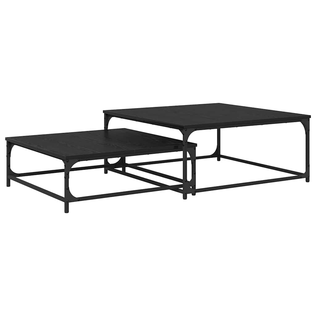 Coffee Table Set 2 Pcs Black Oak Effect Wood Based Panel