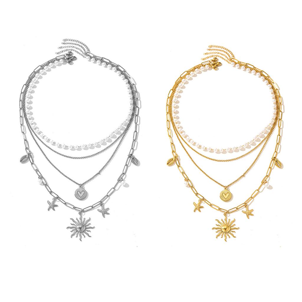 Noble Women's Jewelry Heart Sunflower Starfish Charm Necklace Pearls Beads Pendant Neckwear for Fashion Forward Ladies