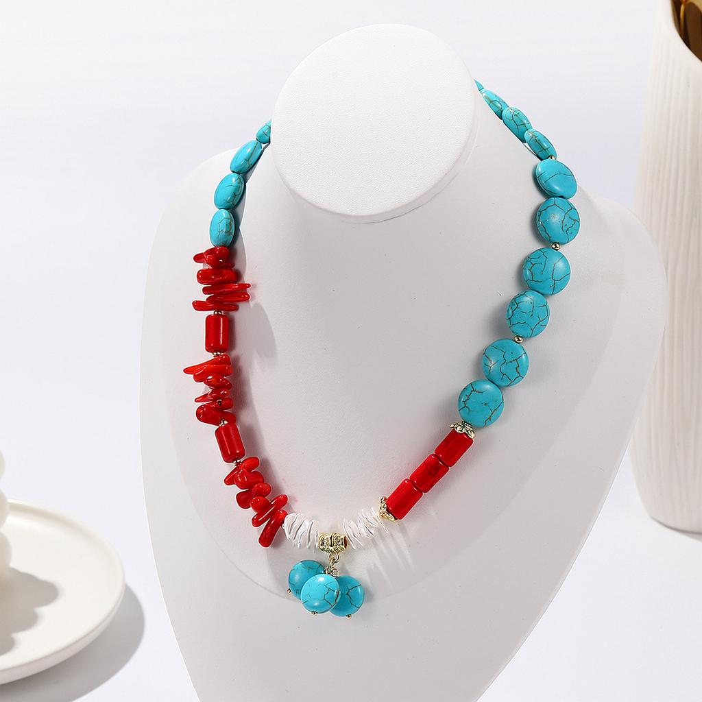 Zweiteiliges Armband-Halsketten-Set im böhmischen Türkis-Stil, Schmuck-Armband im nationalen Wind, übertriebenes Retro-Türkis-Halsketten-Armband-Set in Europa und Amerika.