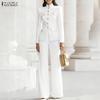 ZANZEA Women Long Sleeve Blouse and Long Pants Casual Two Piece Suit Sets