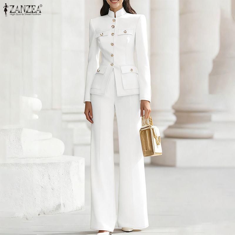 ZANZEA Women Long Sleeve Blouse and Long Pants Casual Two Piece Suit Sets