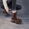 Martin Stiefel mit Innenabsatz Damen Herbst und Winter neu braune Plateau Stiefeletten echtes Leder kleiner hoher Absatz Samt Retro Stiefel