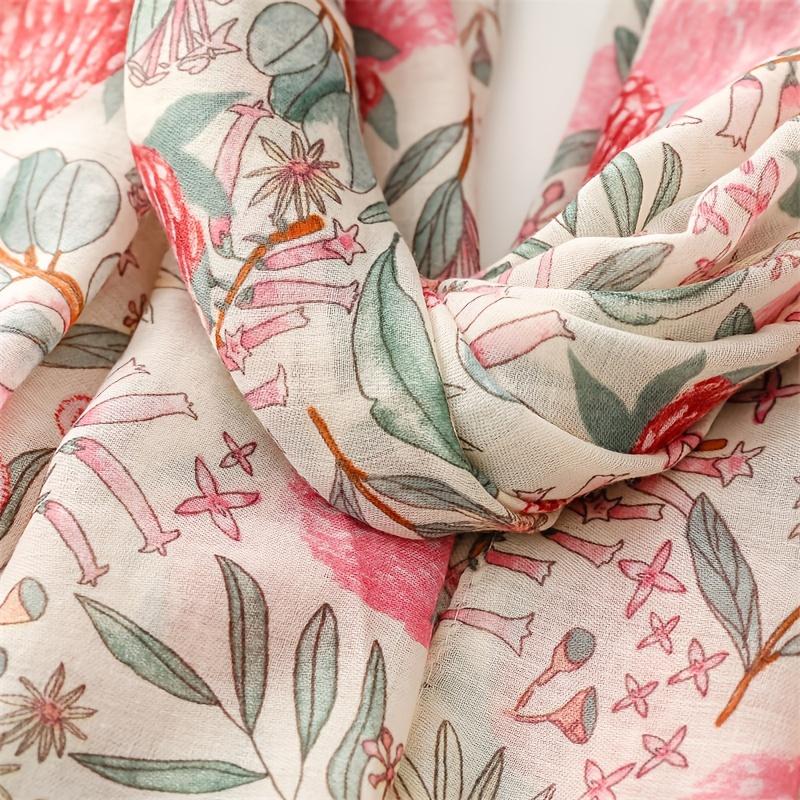Bufanda Floral de Viscosa Suave con Borlas para Mujer - Chal Ligero con Estampado de Plantas Rosa y Verde, Cálido y Transpirable para Uso en Exteriores, Chal Transpirable