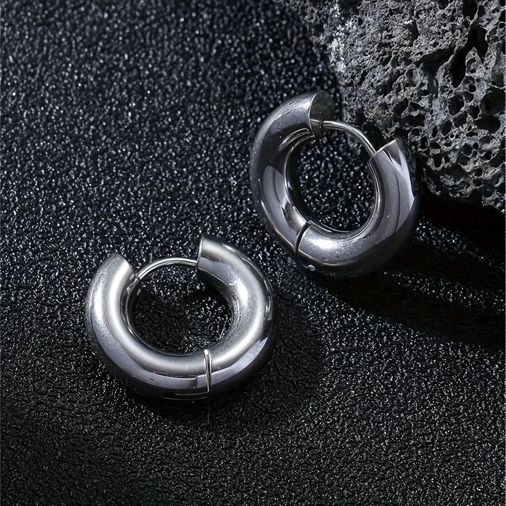 1 Paar Schwarze Silberne Goldene Farbton Edelstahl Creolen Runde Schlaufe Ohrring Herren Damen Große Größe Übertreibung Schmuck 10-20mm