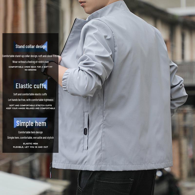 2024 Men's Korean Style Plus Size Casual Stand-Up Collar Jacket for Spring/Autumn