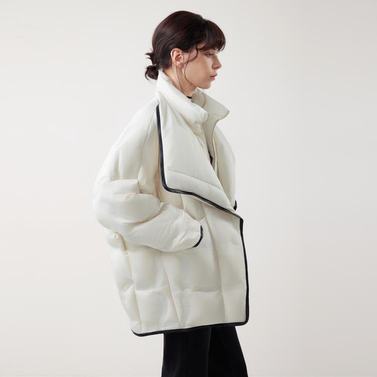 ELLE Basic Large Lapel Duck Down Color Block Oversized Fashion Design Casual Loose Versatile Puffer Long Sleeve Down Jacket Women outerwear EY53307