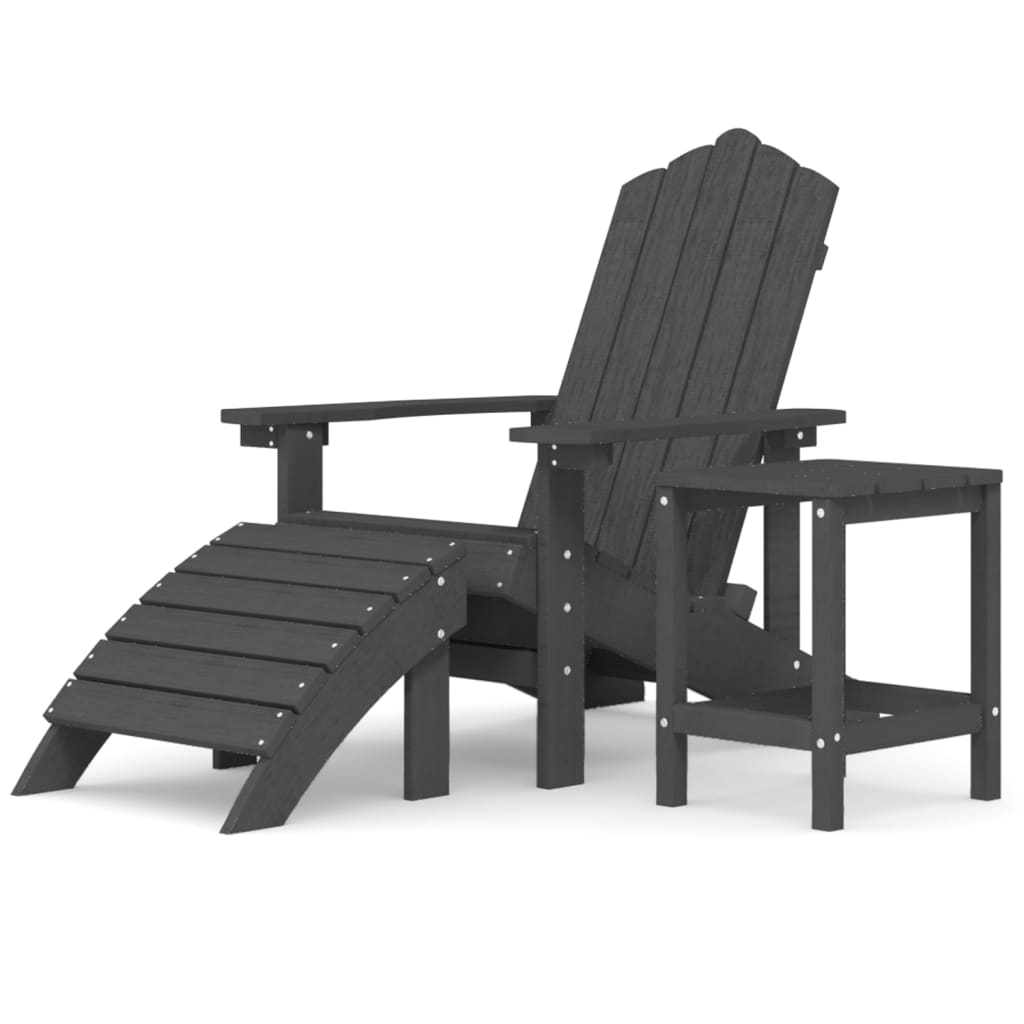 Vidaxl Adirondack Chair With Footrest And Table, HDPE, Anthracite