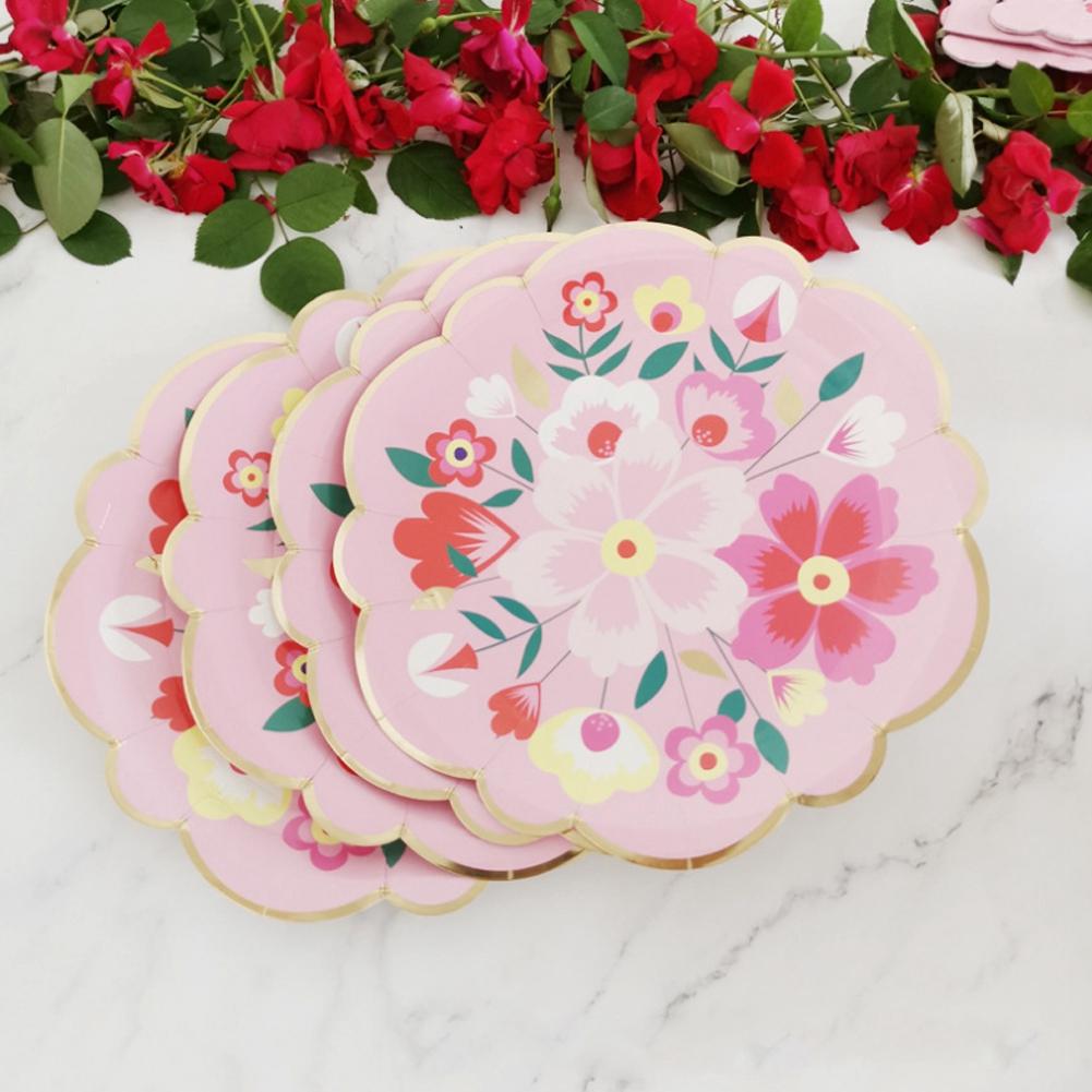 Flower Pattern Household Disposable Paper Plates Afternoon Tea Dishes Tableware Party Supplies