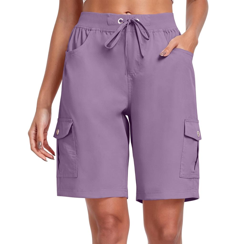 Women’s Lightweight Utility Shorts Multi Pocket Quick Dry Outdoor Sports Cargo Shorts with Adjustable Drawstring Waist