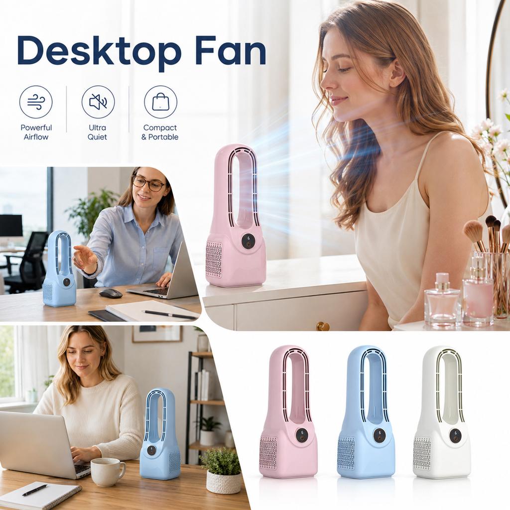 Bladeless Fan with Spray - Portable Conditioner Fan for Home Desktop