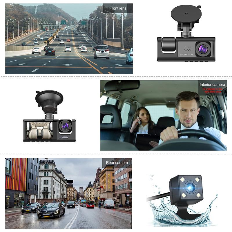 3 Channel Dash Cam for Car Camera Video Recorder Dashcam DVRs Black Box Dual Lens DVR with Rear View Camera 24H Parking Monitor