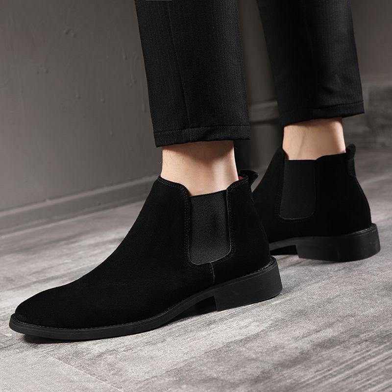 

Men s Extra Large Genuine Leather Chelsea Boots - British Style Suede Martin High-Tops with Plush Lining 39 Standard