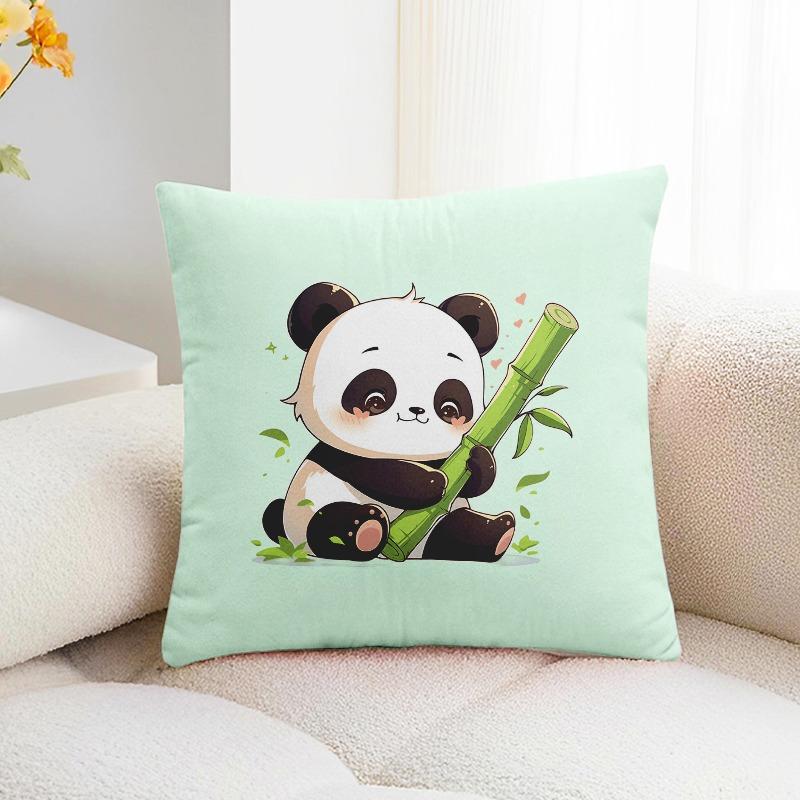 Bamboo Panda Print Decorative Pillowcase Bedroom Living Room Square Cushion Pillowcase