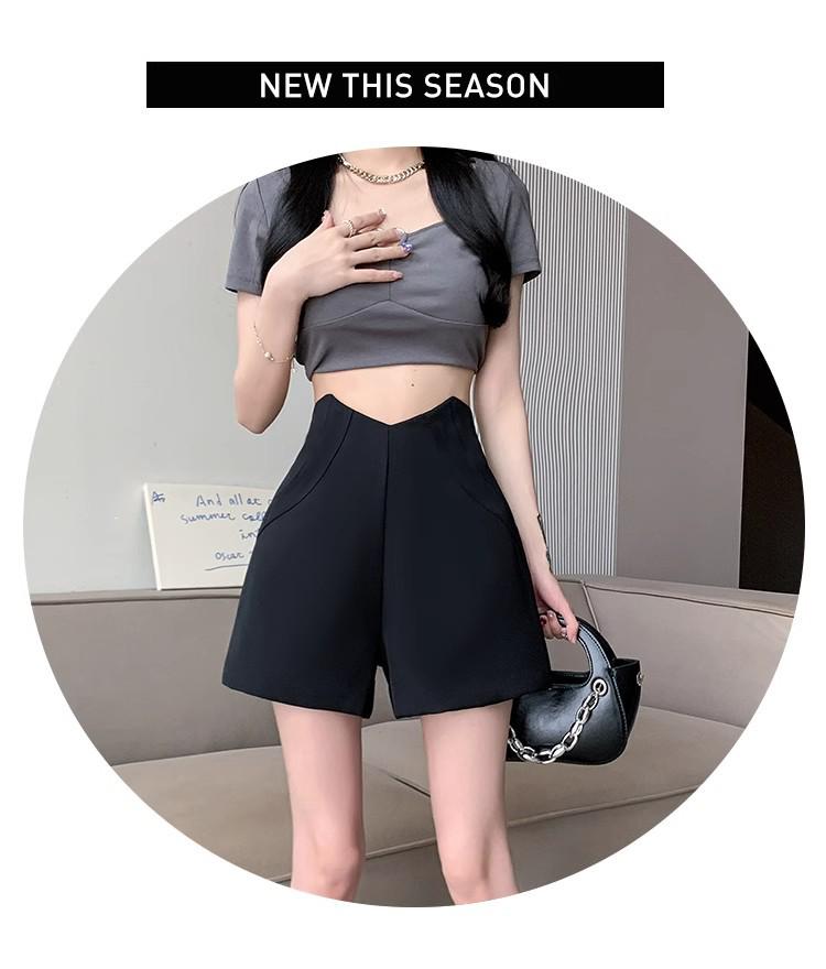 2024 Women's Grey High-Waist A-line Summer Shorts - Slimming, Casual, Versatile Wide-Leg Design