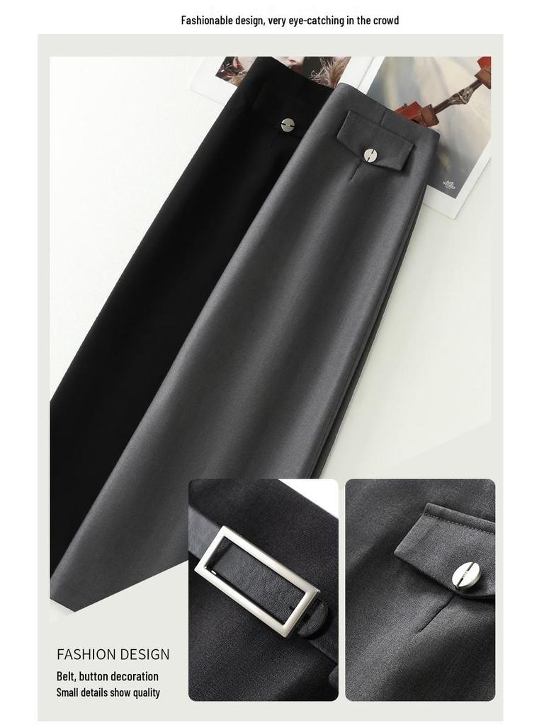 Jupe Midi A-line Taille Haute Gris Printemps 2026: Amincissant, Confortable, Magnifique, Long, et Moulant les hanches.