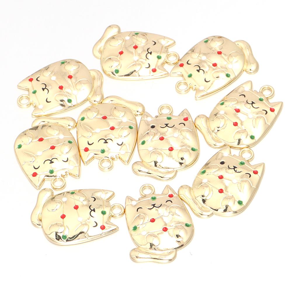 10pcs Alloy Enamel Christmas Charms Cute Xmas Pet Dog Bone Pendants For Jewelry Making DIY Earrings Necklace Gifts Accessories