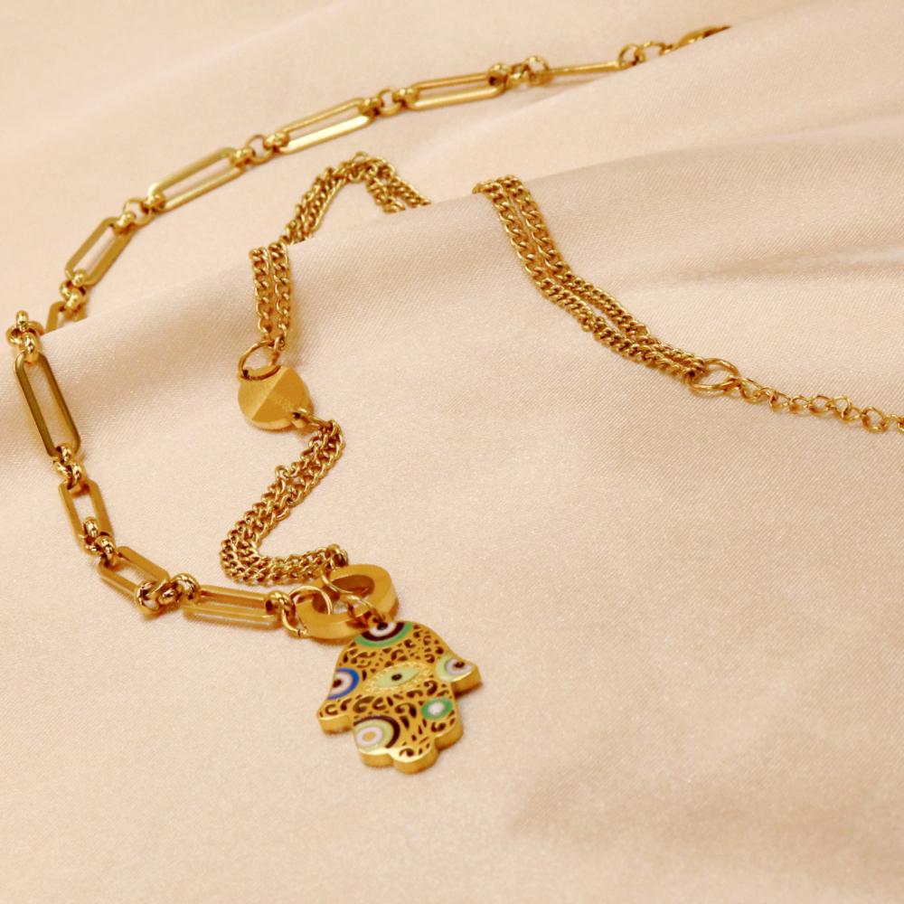 Böses Auge Fatima Hand Anhänger Halskette für Frauen Goldfarbe Edelstahl Schlüsselbeinketten Vintage Türkisches Auge Amulett Schmuck