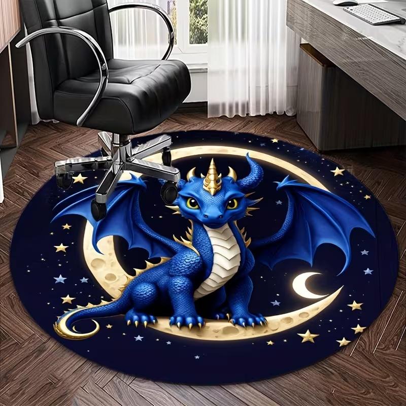 

3D Dragon Rug Silver Gray Fantasy Creature Round Carpet with Orange Black Detail Vivid Scale Wing Home Decor Floor Mat 40X40CM