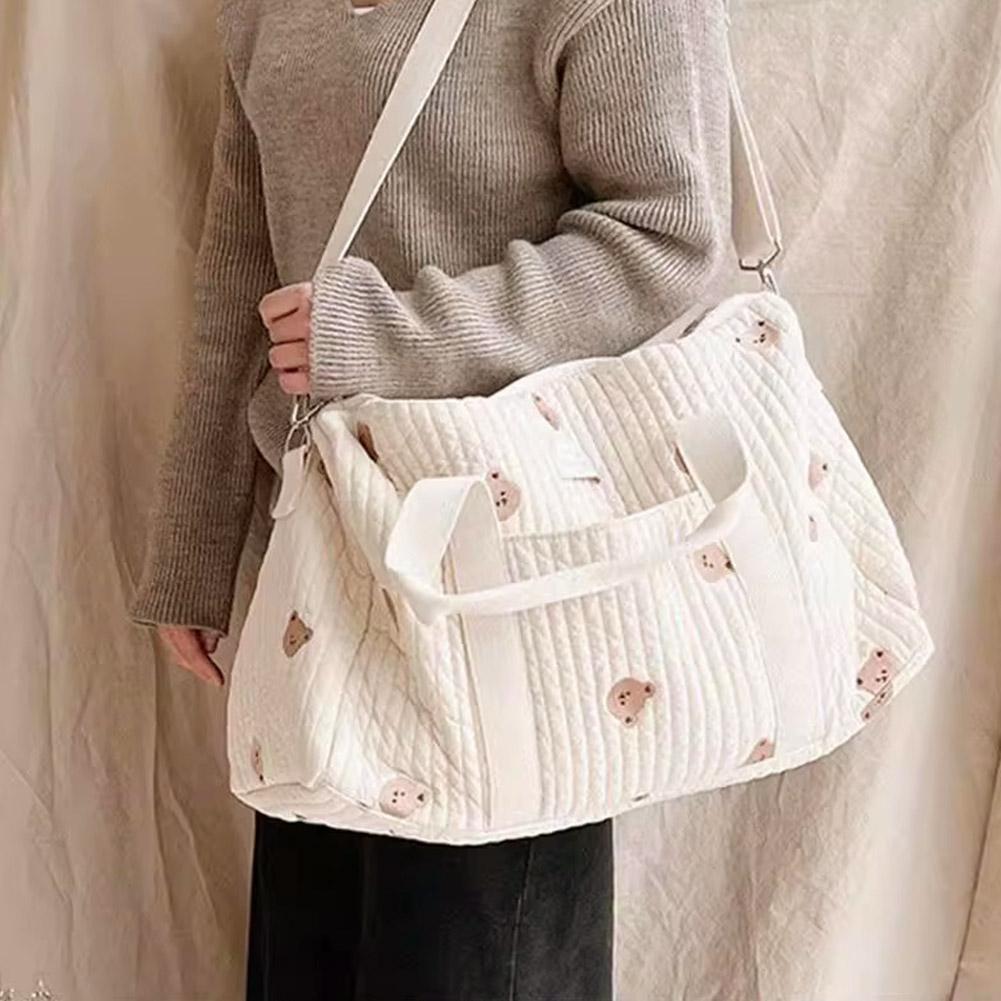 Little Bear Embroidered Handheld Shoulder Bag Large Capacity Mommy Bag Mother Baby Parent Child Single Shoulder Bag