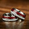 Luxury Red Opal & Meteorite Inlay Rings for Men Women, Fashion 8mm CopperColor Men Stainless Steel Rings, Wedding Band Jewelry