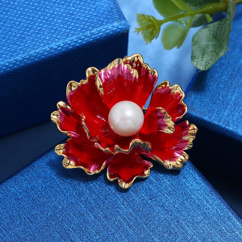 Retro Chinese Style Peony Brooch Female Pearlescent Temperament Hand-painted High-end Pin Brooch Cheongsam Jacket with Accessories