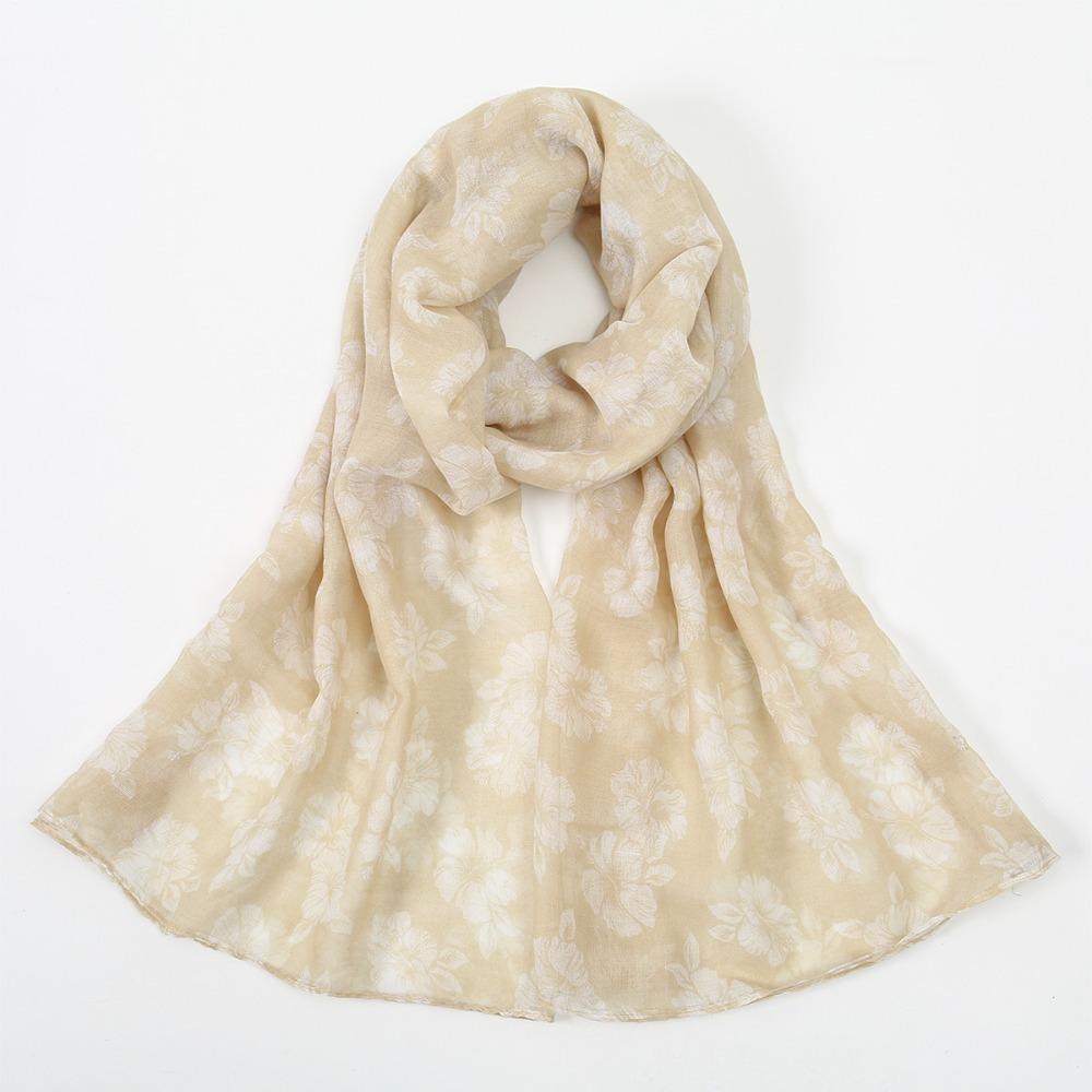 Cotton Voile Voile Scarf Breathable Hijab Shawl Elegant Floral Printed Scarf Muslim Women бежевый
