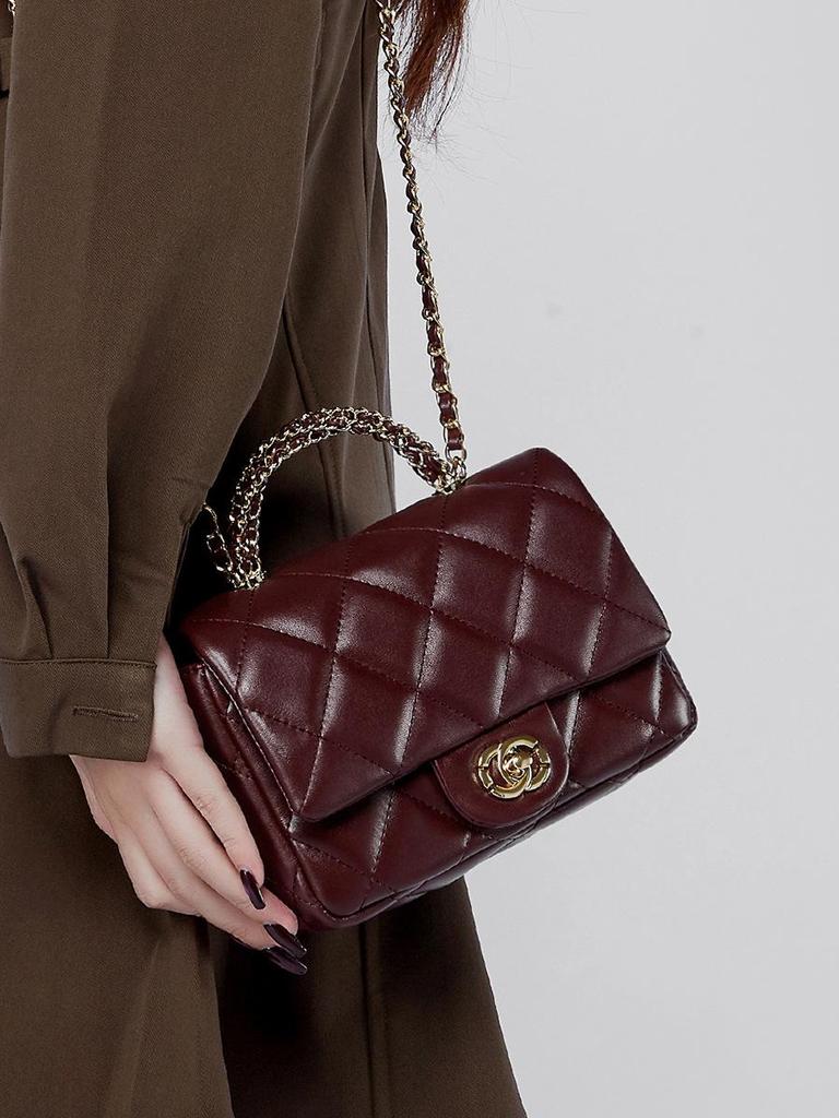 2025 Women's Vintage Diamond Pattern Handbag - Versatile Small Crossbody with Metal Chain