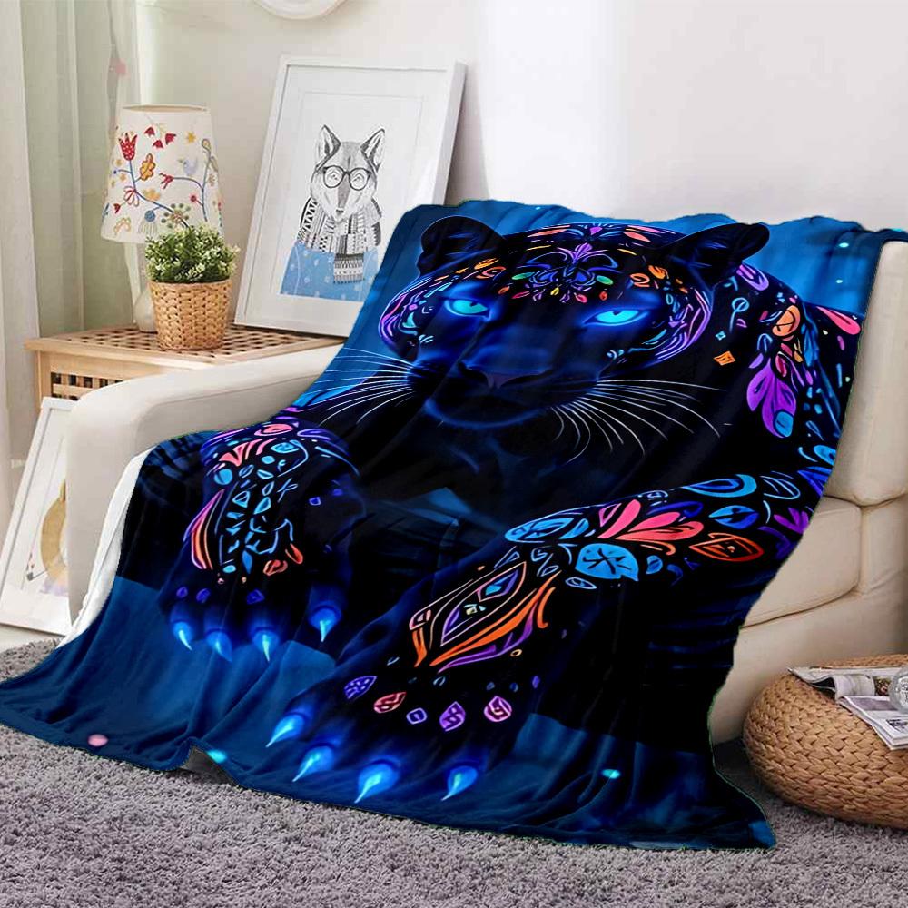 1PC Neon Panther Print Blanket, Throw For Sofa, Bed, Travel, Printing Blanket With Soft And Warm Fabric Yy250918163