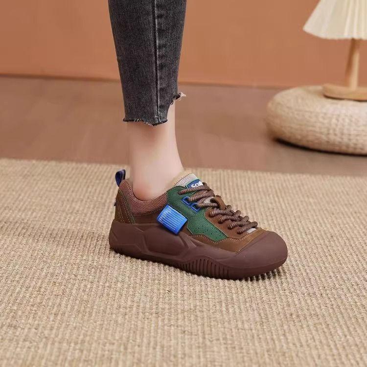 

PLOVER женская обувь весна-осень 2025 новая модная однотонная обувь контрастных цветов, милая и уродливая обувь на шнуровке в стиле кэжуал, универсальная женская обувь 40 зелёный