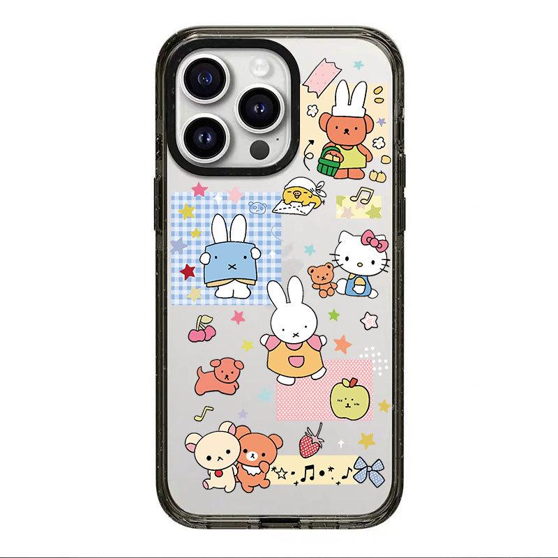 Rilakkuma & Miffy Rabbit Cartoon Acrylic Phone Case, Black Frame, Compatible with Apple 16/16 Pro Max.
