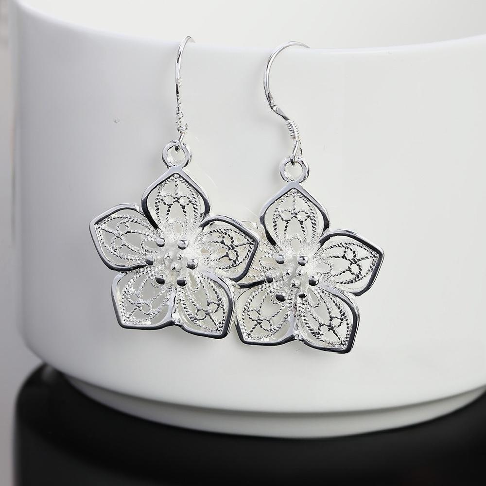 

1Pair Silver Earrings, High Quality 925 Silver Fashion Jewelry Flower Drop Earrings