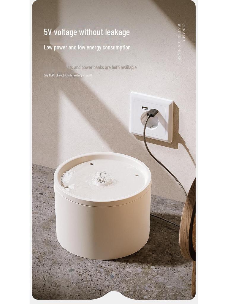 Keramisk kattevannfontene med lydløst sirkulasjonsfilter