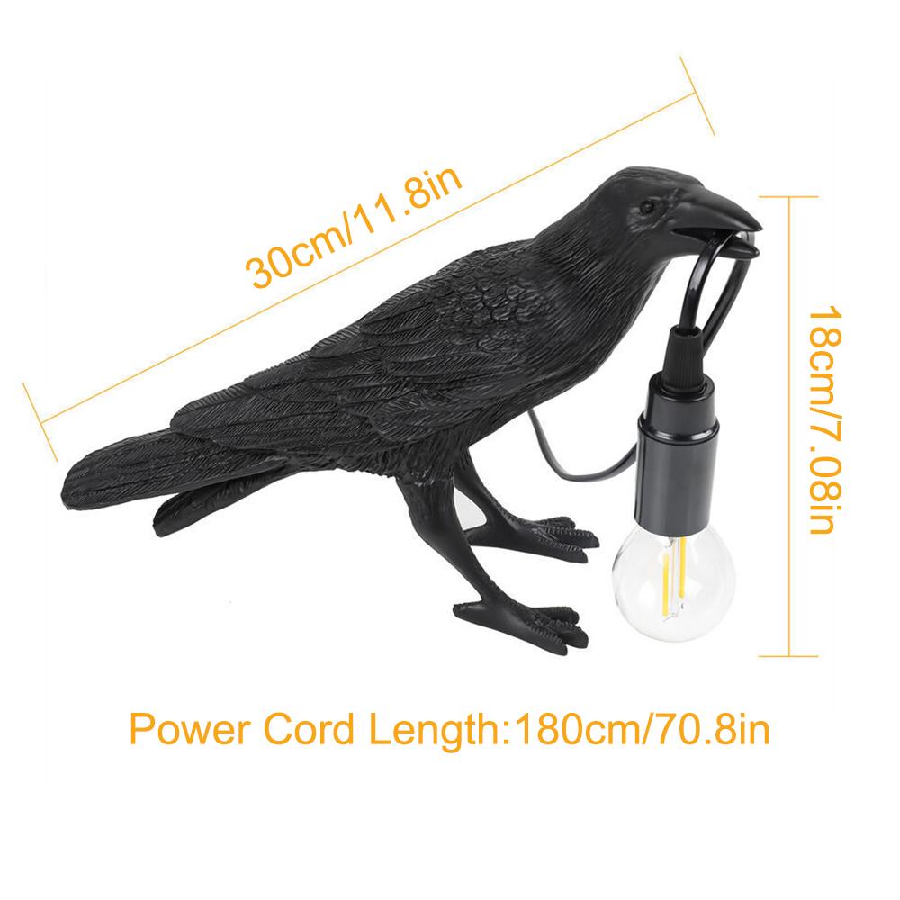E14 Bulb with Plug Gothic Raven Lamp Vintage Resin Bird Lamp for Nightstand, Office, Living Room Farmhouse Art Deco Style