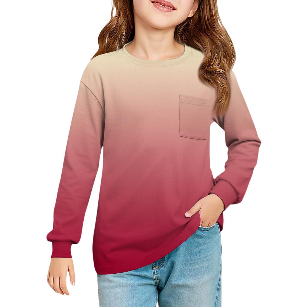 Dívčí halenka s dlouhým rukávem - Kulatý výstřih, měkká tunika v pase