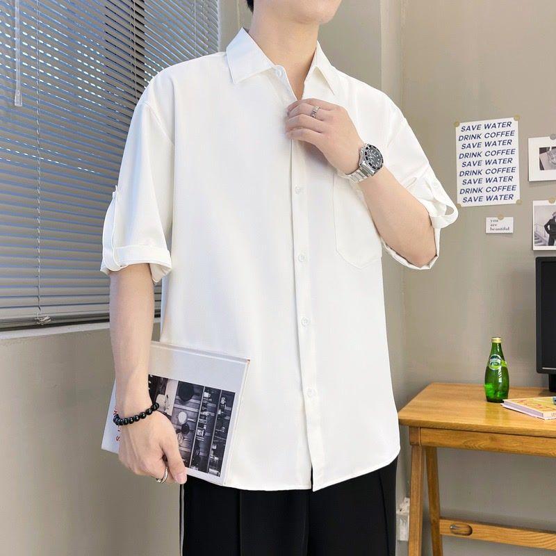 

Японская Ретро Красивая Рубашка Мужская Модная С Коротким Рукавом Мода Корейский Стиль Свободная Дизайн для Пары Чувство Стиля 3XL белый