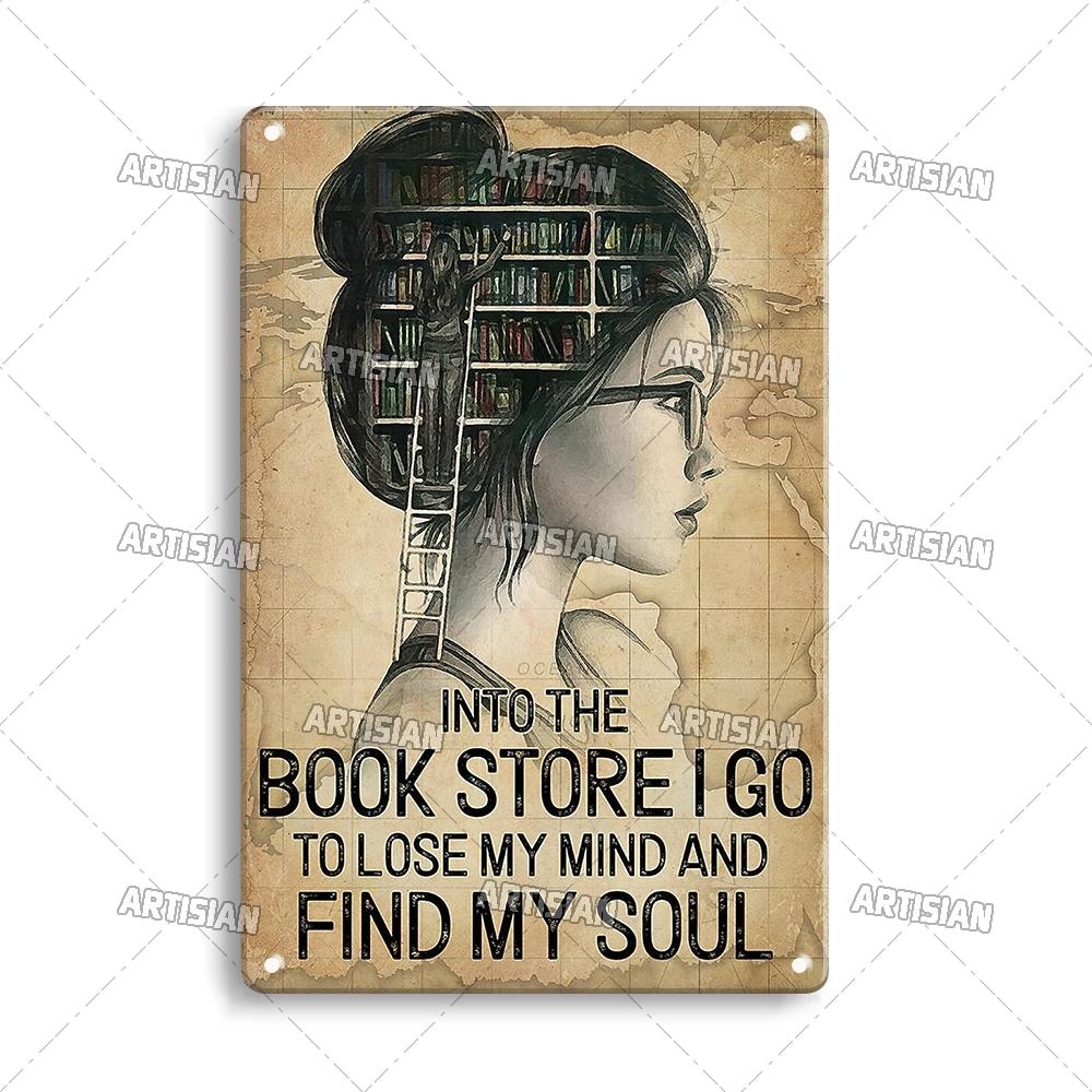 Artisian Girl Loves Books Metal Sign Reading Tin Poster Read Book Decorative Plate Wall Decor Garage Bar Pub Club Hotel Kitchen