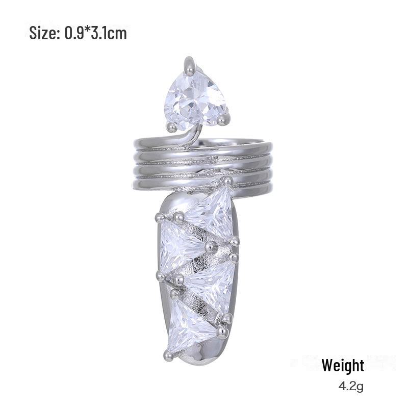 

Регулируемое кольцо для ногтей Kenjie с медным покрытием и инкрустацией из циркония для женщин - европейский и американский стиль Open, Adjustable