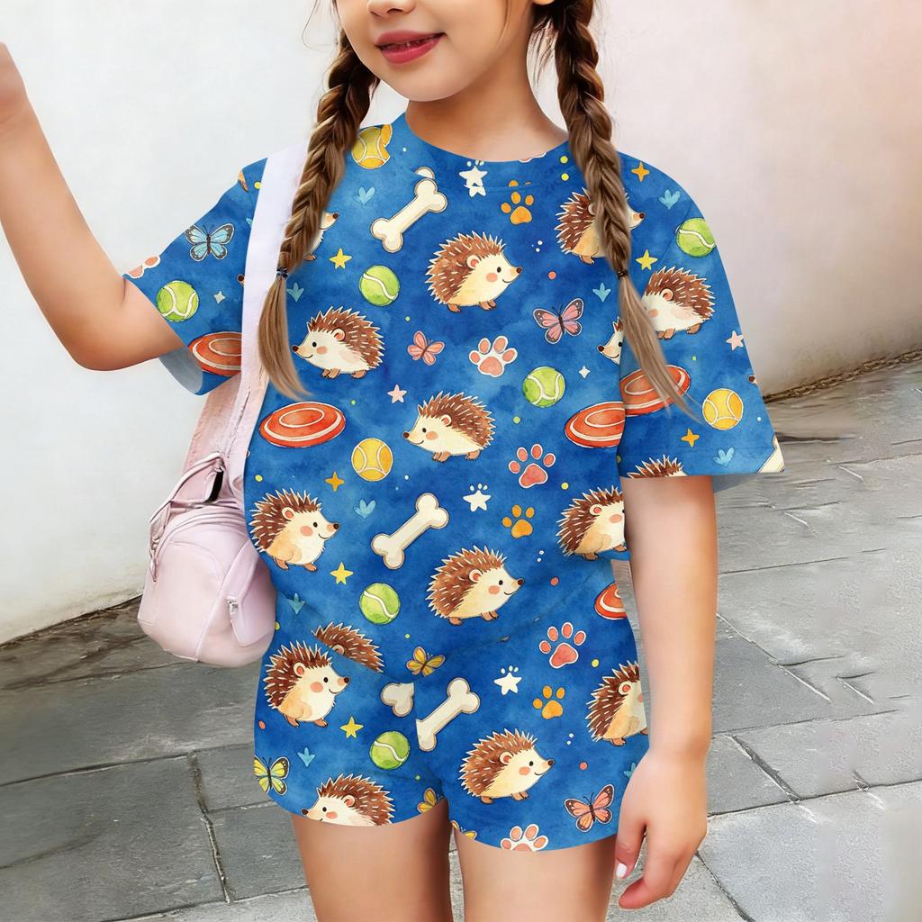 Kids Casual Short Sleeve Top and Shorts Set Animal Print Two Piece Outfit Comfortable Lightweight Soft Fabric Summer Wear
