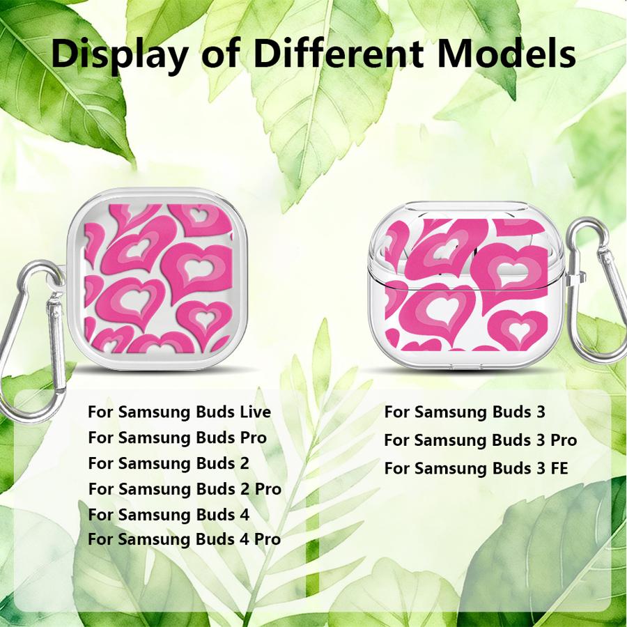 Clear Earphone Cases Cover With Hook Case For Samsung Galaxy Buds 3 FE 2 4 Pro 2Pro 3Pro 4Pro Live Cute INS Pink Love Heart