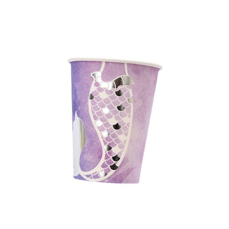 Mermaid-Themed Birthday Party Decorations: Fish-Scale Tableware Set, Disposable Paper Plates, Paper Cups, and Tablecloths