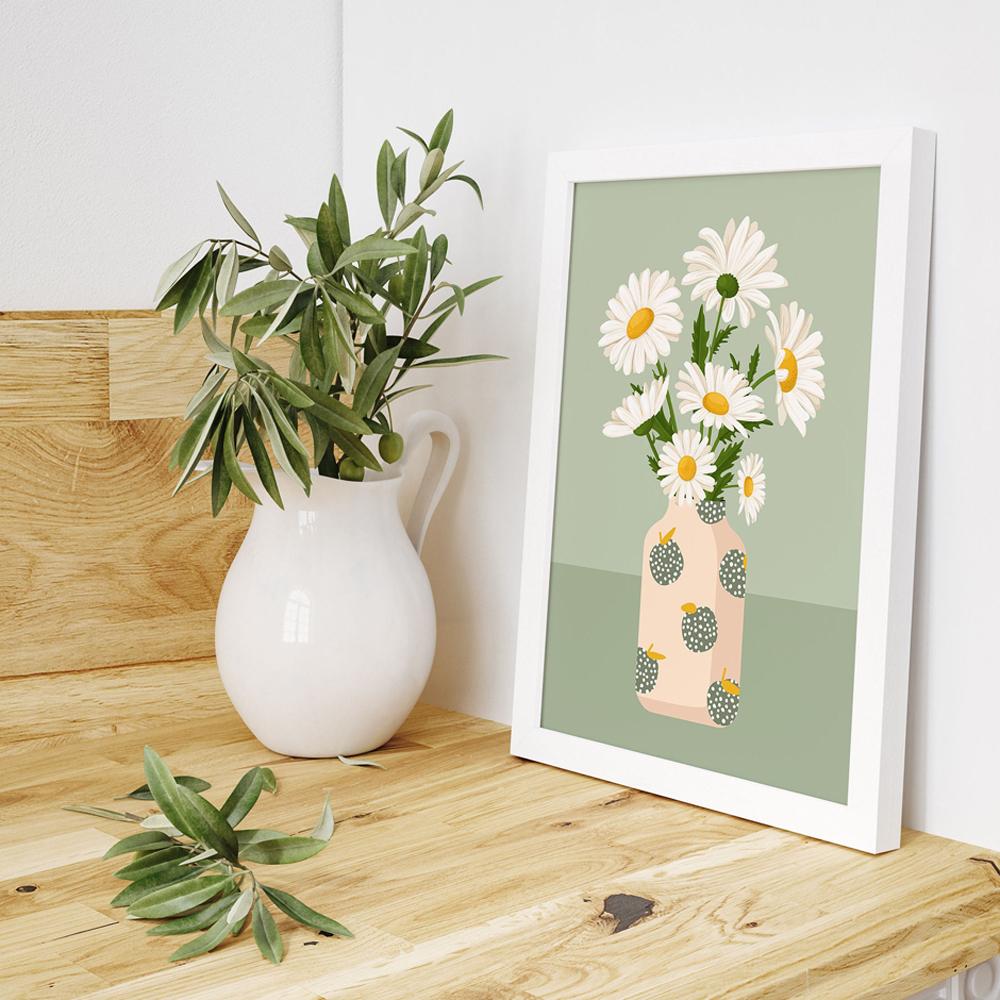 Tropische Pflanzen Daisy Vase Pizza Kaffeetasse Essen Abstrakte Poster Drucke Wand Kunst Leinwand Bilder Boho Küche Wohnzimmer Dekor Kein Rahmen