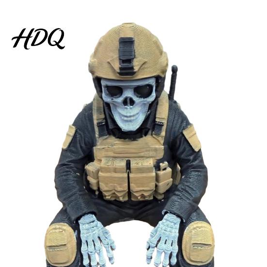 PLA Resin Soldier Model Skeleton Hero Shelf Sitter Ornament 3D Printed Figurine Gothic Desk Ornament Tactical Warrior Sitting Statue for Bookshelf