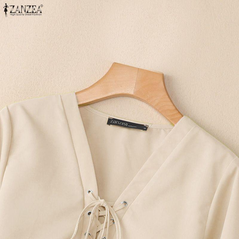 ZANZEA Zweiteiliges Sommer-Set aus langärmeliger Bluse und Shorts für Damen