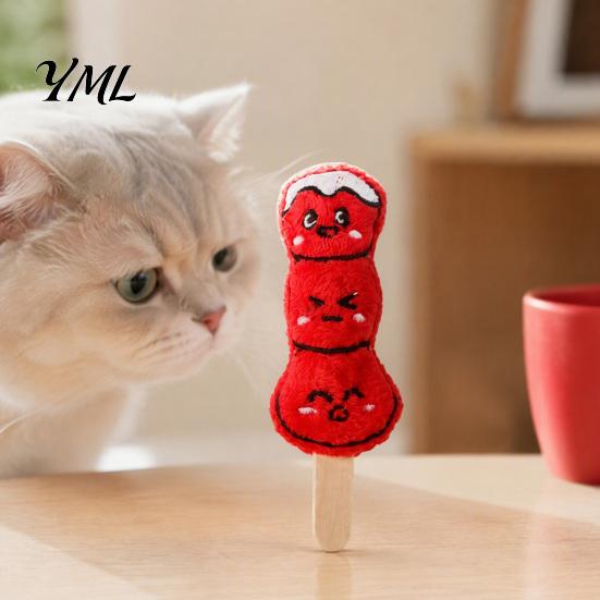 Stress Relief Pet Products Plush Cat Chew Toy, Sugarcoated Haws Stick Design, Kitten Teething Stuffed Soft Toy for Indoor Cats Biting, Boredom Relief,