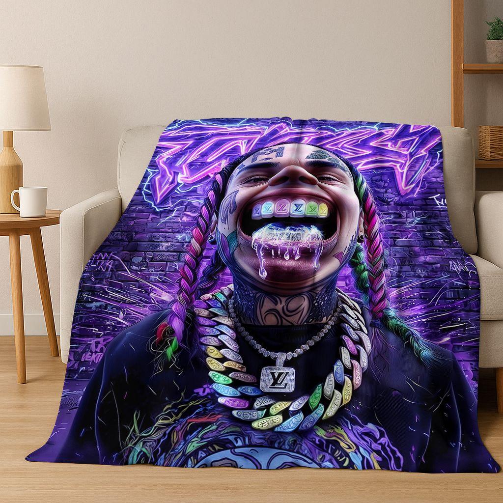 3D Top Rapper Legend Star Art Cartoon Hip Hop Flannel Blanket,Cozy Soft Throw Blanket for Home Bedroom Bed Sofa Cover Gift