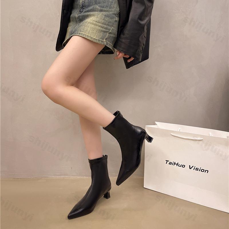 Women's High Heel Boots Autumn 2026 New Fashion Pointed Toe Thin Heel Shoes Women Party Zipper Ankle Boots Botines Para Mujeres