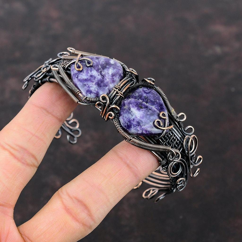 Lepidolite Cuff Bracelet Gemstone Bangle Copper Wire Wrapped Cuff Bracelet Handmade Wire Jewelry Adjustable Bangle Copper Jewelry For Gift