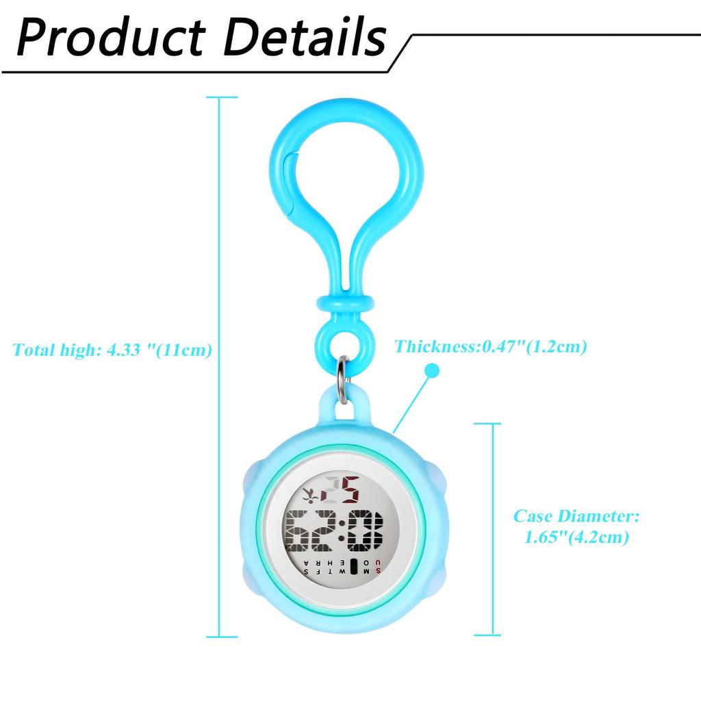 Clip-Uhr, Karabiner-Uhr, Digitalanzeige, Silikon-Schlüsselanhänger-Uhr, Anhänger-Uhr, multifunktionale Taschenuhr, süße Taschenuhr, Krankenschwester-Uhr für den Außenbereich