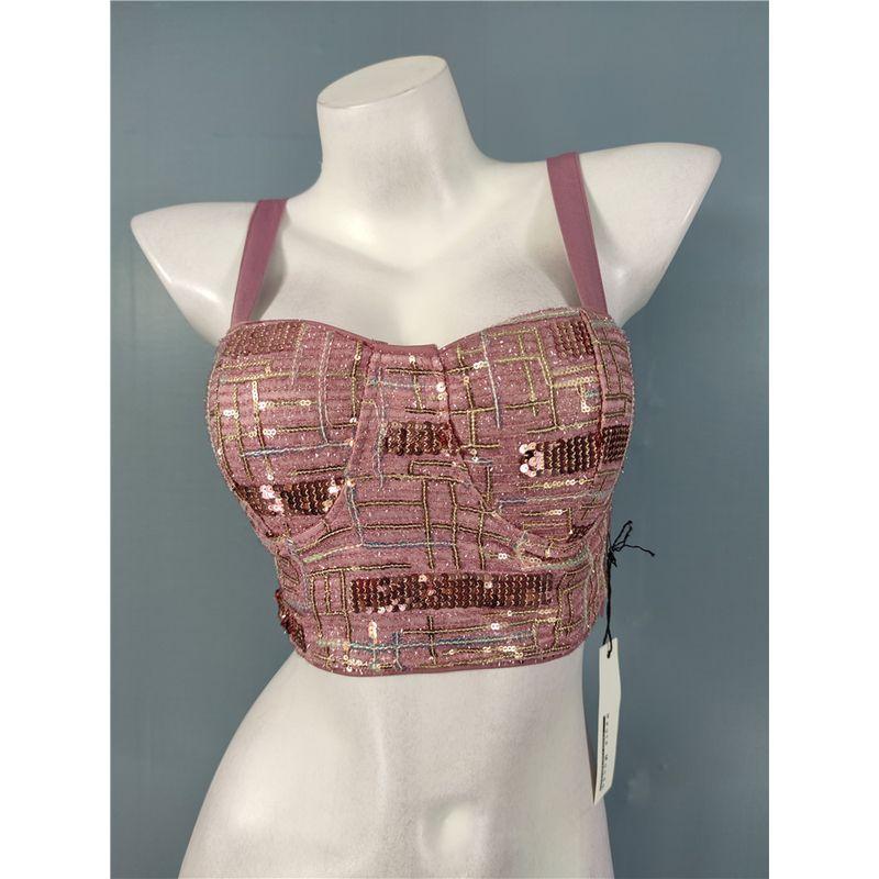 

Экспорт Одиночный Корсет Пуш-ап Короткий Бюстгальтер Кроп-топ на Бретелях-спагетти Топ-труба Красивая Спина Блестки Блестящий Радужный Блестящий Нагрудный Вкладыш Purple Sequin S