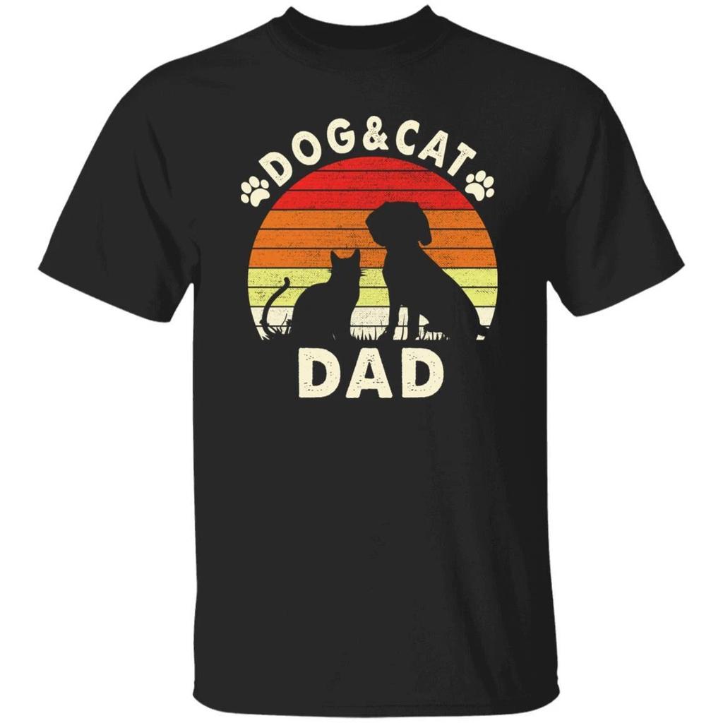 Dog and Cat Dad T-Shirt Gift Retro Dog and Cat Owner Unisex Tee Black Navy Dark